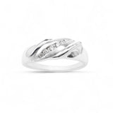 Anillo de oro blanco de 14 quilates con diamantes naturales de 0,40 quilates con diseño de rayas en diagonal