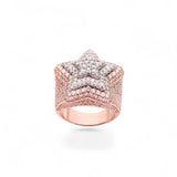 Anillo de oro rosa de 14K con varias filas de diamantes en forma de estrella de 8,00 quilates