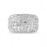14K White Gold 4.78 Carat Natural Diamond Pave & Baguette Dome Ring