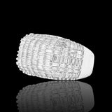 14K White Gold 4.78 Carat Natural Diamond Pave & Baguette Dome Ring