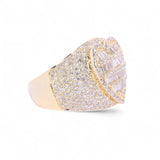 14K Yellow Gold 3.32 Carat Natural Diamond Iced-Out Heart Ring