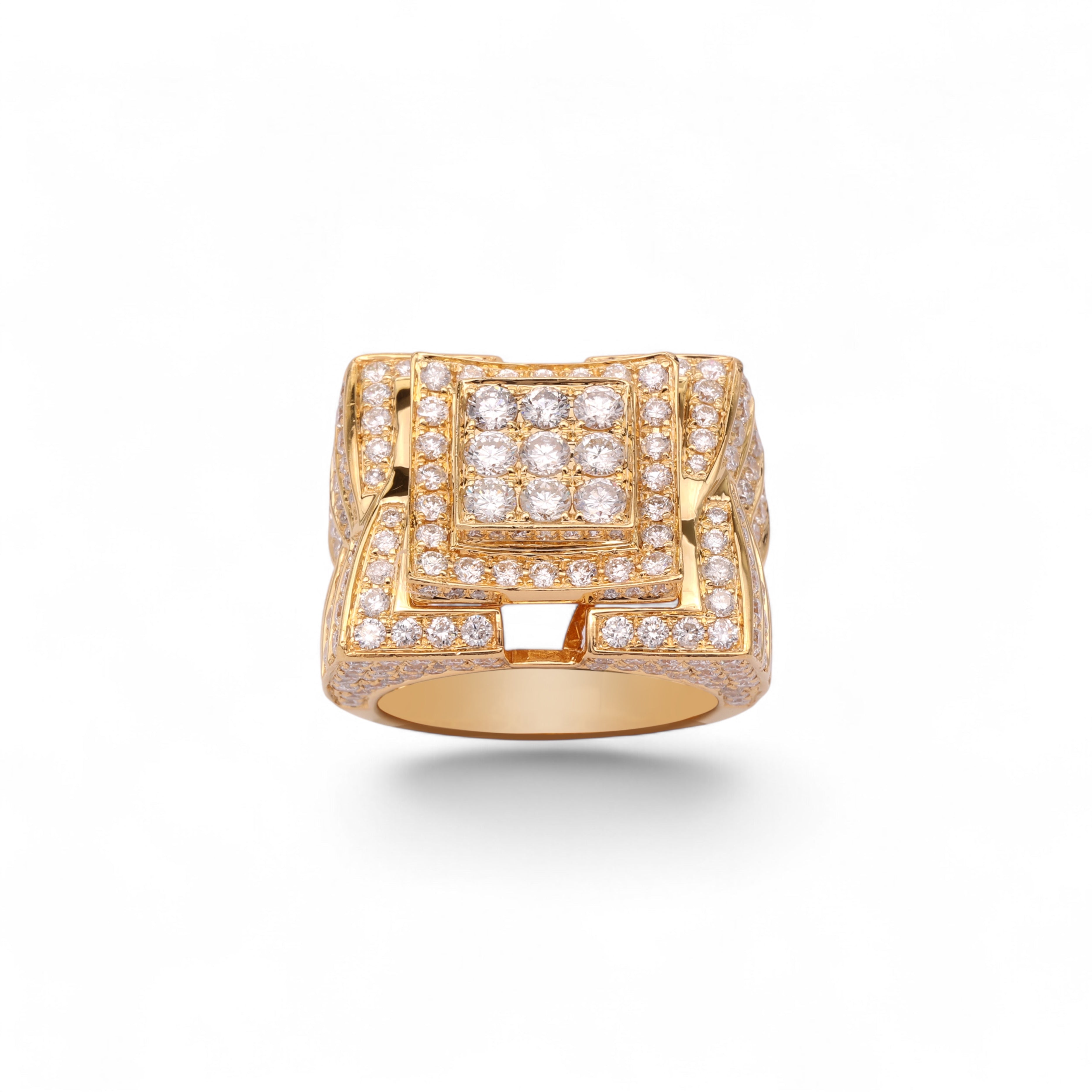 14K Yellow Gold 8.00 Carat Multi Row Pavé Natural Diamond Ring