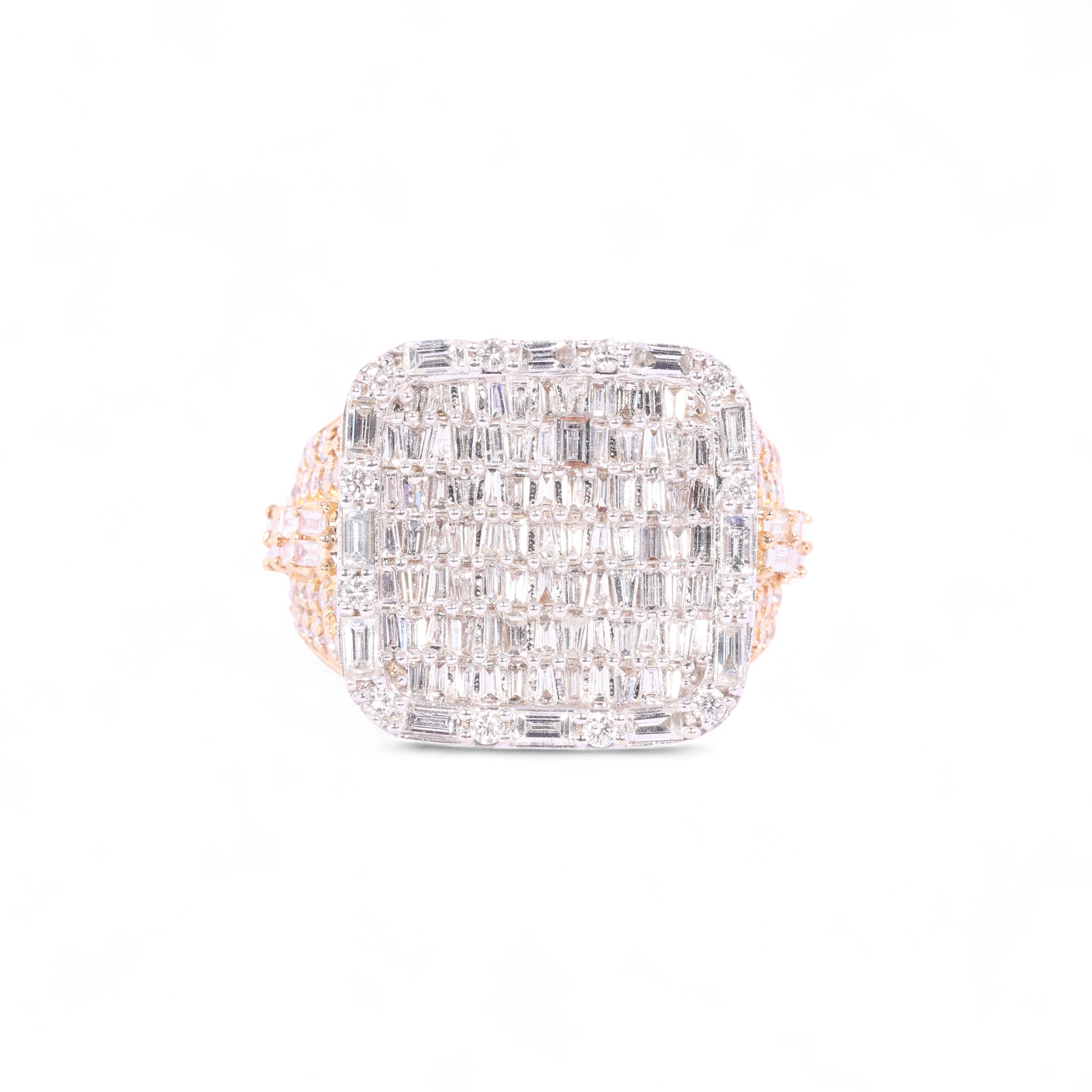 14K Yellow Gold 3.48 Carat Natural Diamond Square Cluster Ring