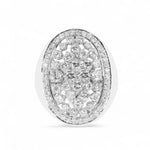 Silver ring with diamond accents on a white background