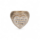 Front of Rose Gold Heart-shaped ring with diamonds on a white background