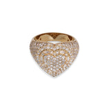 14K Yellow Gold 3.54 Carat Natural Diamond Three Row Heart Ring