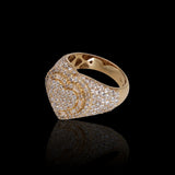 14K Yellow Gold 3.54 Carat Natural Diamond Three Row Heart Ring