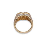 14K Yellow Gold 3.54 Carat Natural Diamond Three Row Heart Ring