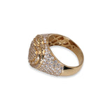 14K Yellow Gold 3.54 Carat Natural Diamond Three Row Heart Ring