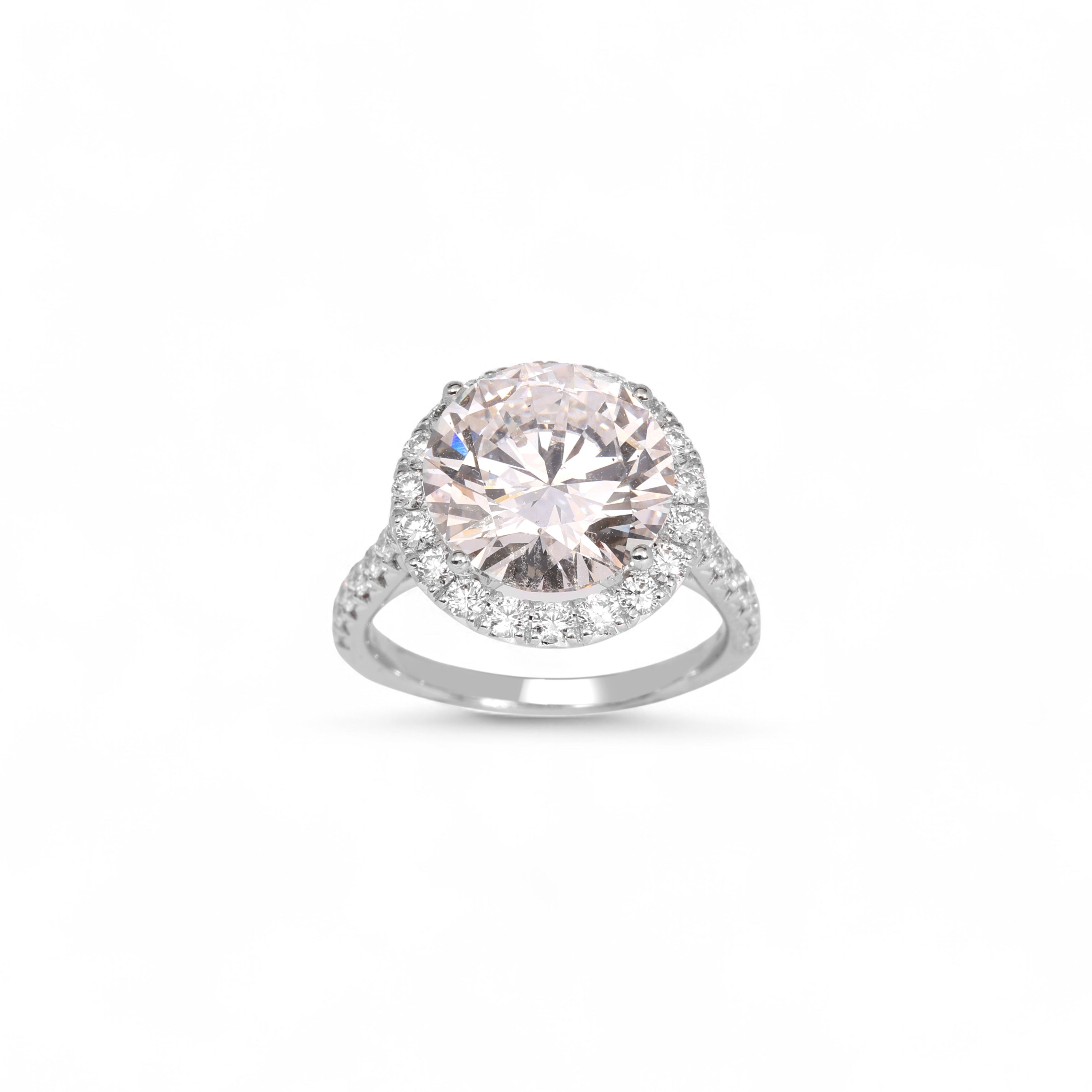 Close up of White Gold 6.00 Carat Halo Engagement Lab Diamond Ring