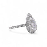 side of Pear-shaped diamond ring on a white background