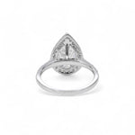 Pear-shaped diamond ring on a white background