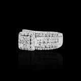Anillo de compromiso con diamantes pavé de triple fila de oro blanco de 14 quilates y 4,50 quilates