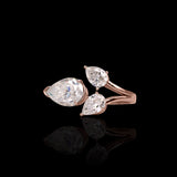 14K Rose Gold 4.50 Carat Three Stone Pear Lab Diamond Ring
