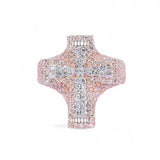 14K Rose Gold 3.96 Carat Natural Diamond Two Row Pave Cross Ring