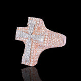14K Rose Gold 3.96 Carat Natural Diamond Two Row Pave Cross Ring