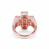 14K Rose Gold 3.96 Carat Natural Diamond Two Row Pave Cross Ring