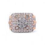 Zoomed in image of Rose and white gold ring with Natural diamonds on a white background