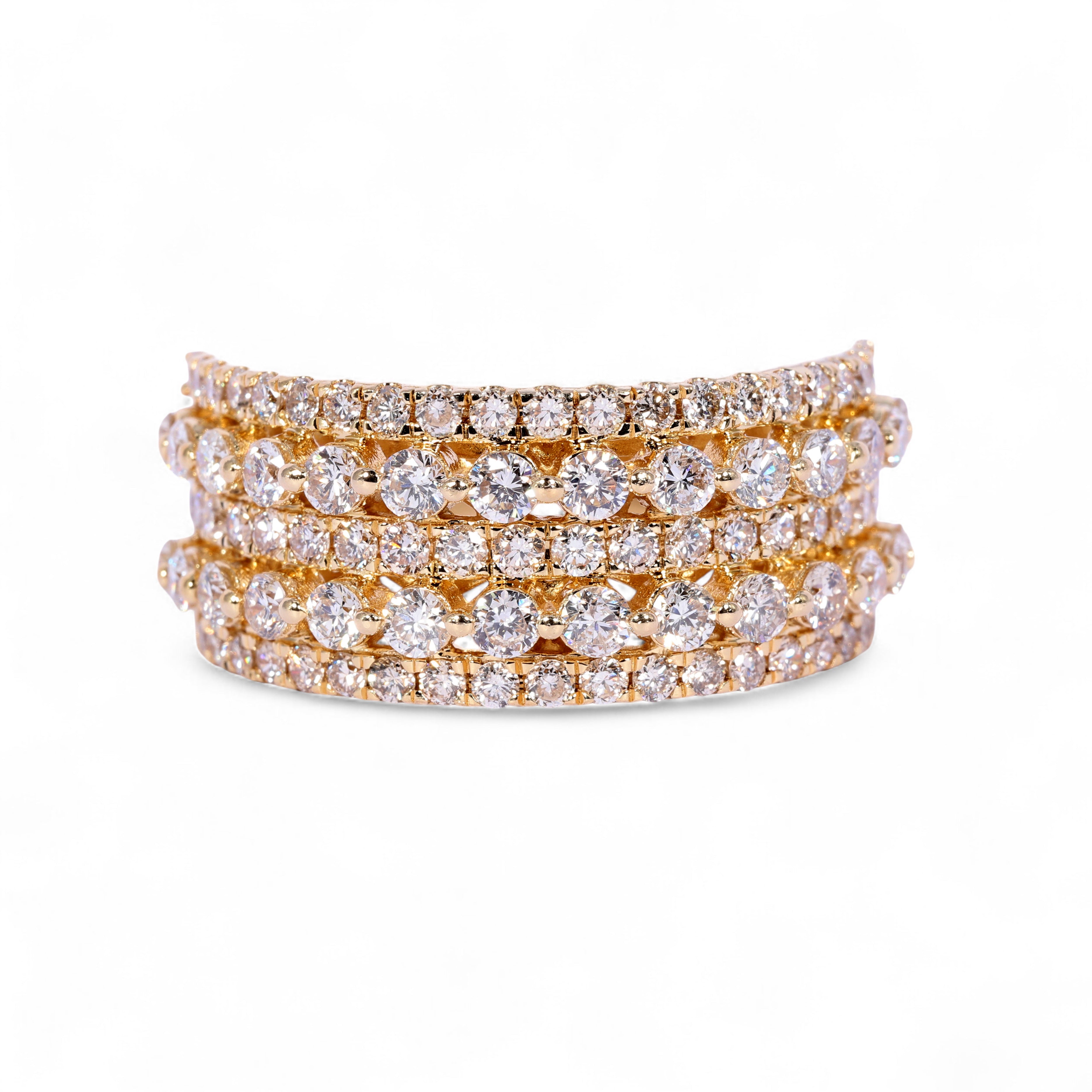 14K Yellow Gold 2.76 Carat Natural Diamond Two Row Wedding Ring