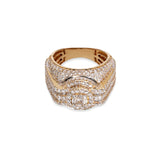 14K Yellow Gold 3.00 Carat Natural Diamond Round Three Row Ring