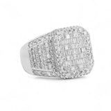 14K White Gold 5.02 Carat Natural Diamond Rectangle Cluster Ring