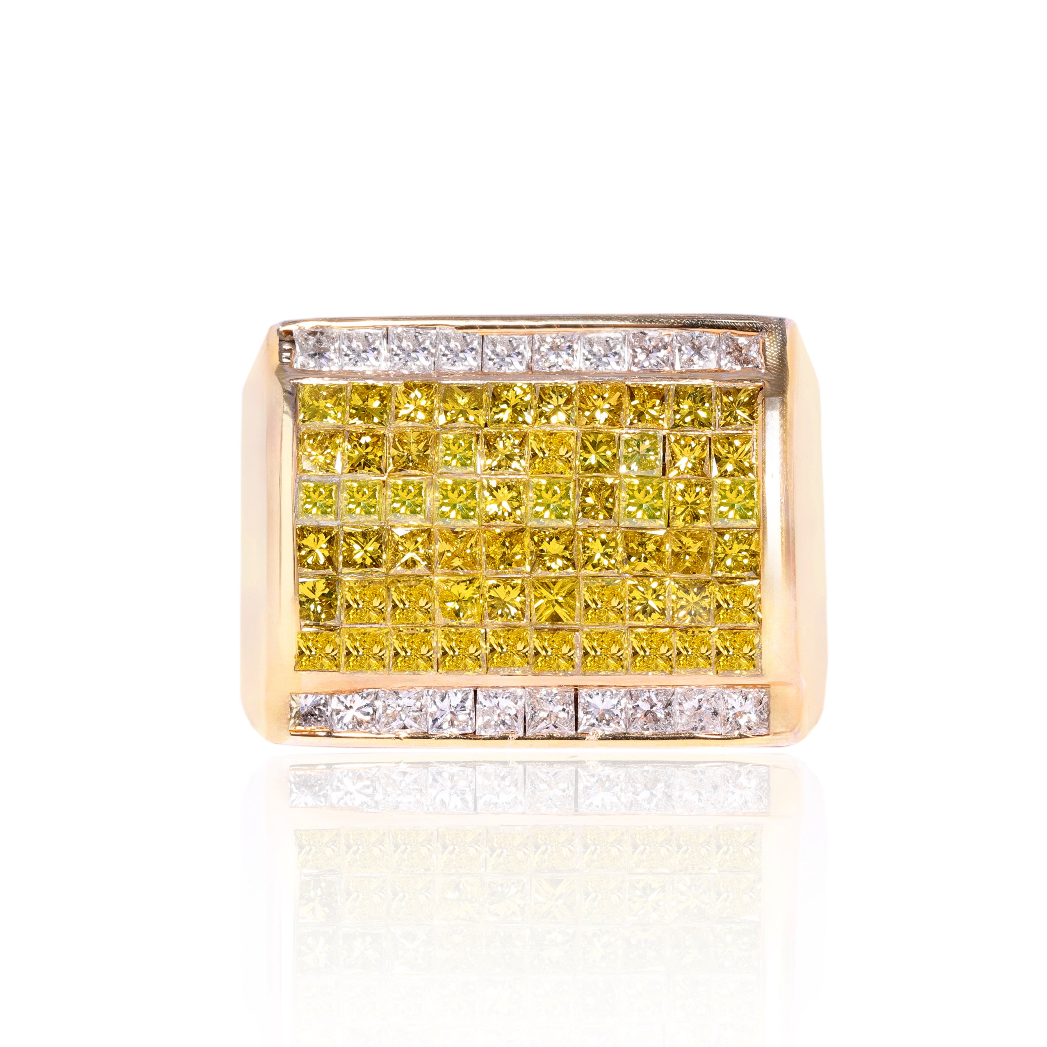 14K Yellow Gold 3.00 Carat Natural Diamond Rectangle Invisible Set Ring