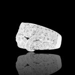 white gold ring with natural diamonds on a black background