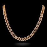 front image of rose fold 14k Yellow Gold Miami Cuban Link Diamond Chain