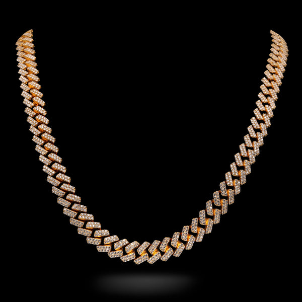 front image of rose fold 14k Yellow Gold Miami Cuban Link Diamond Chain