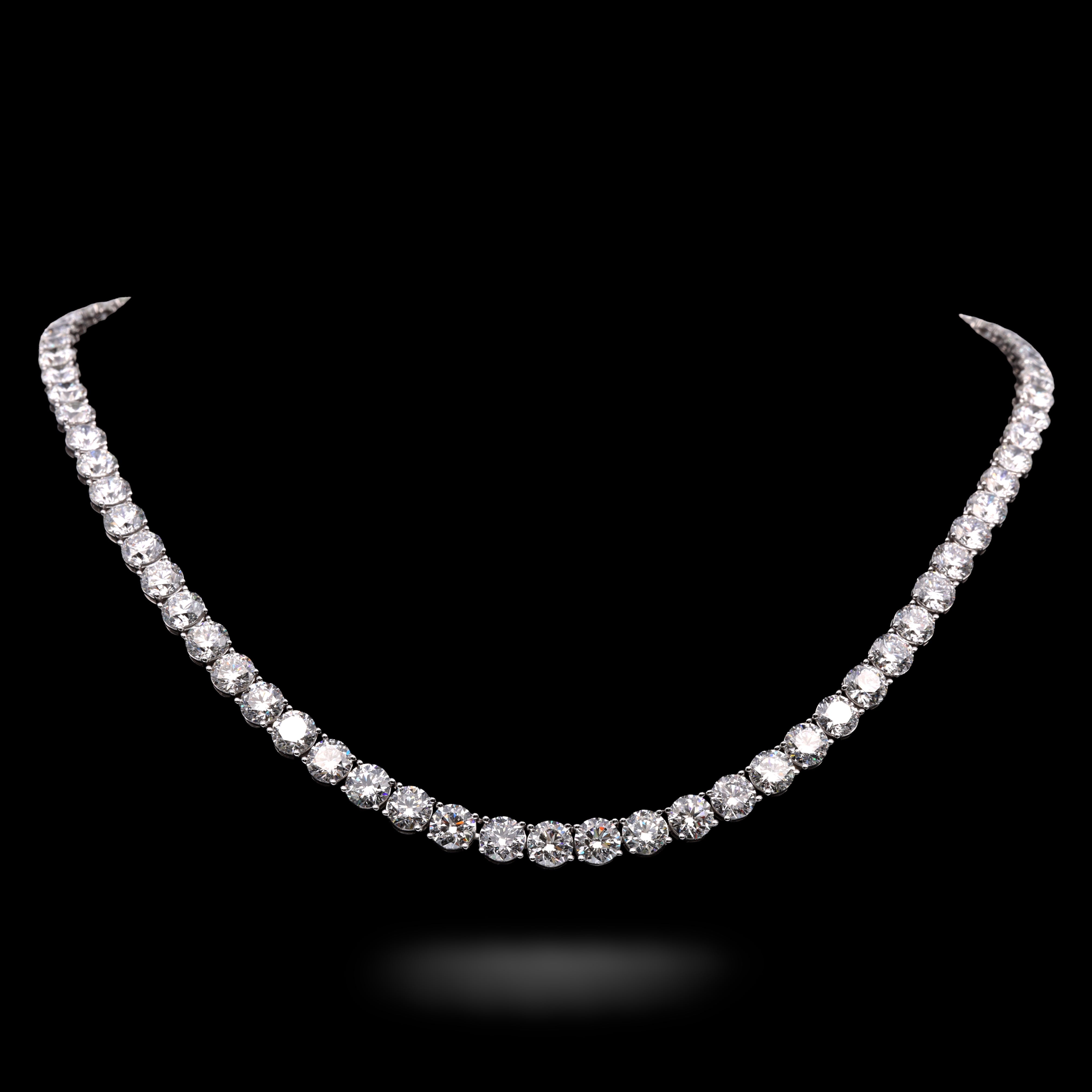 Front of White Gold Prong Set 52.75 Carat Lab Diamond Tennis Necklace