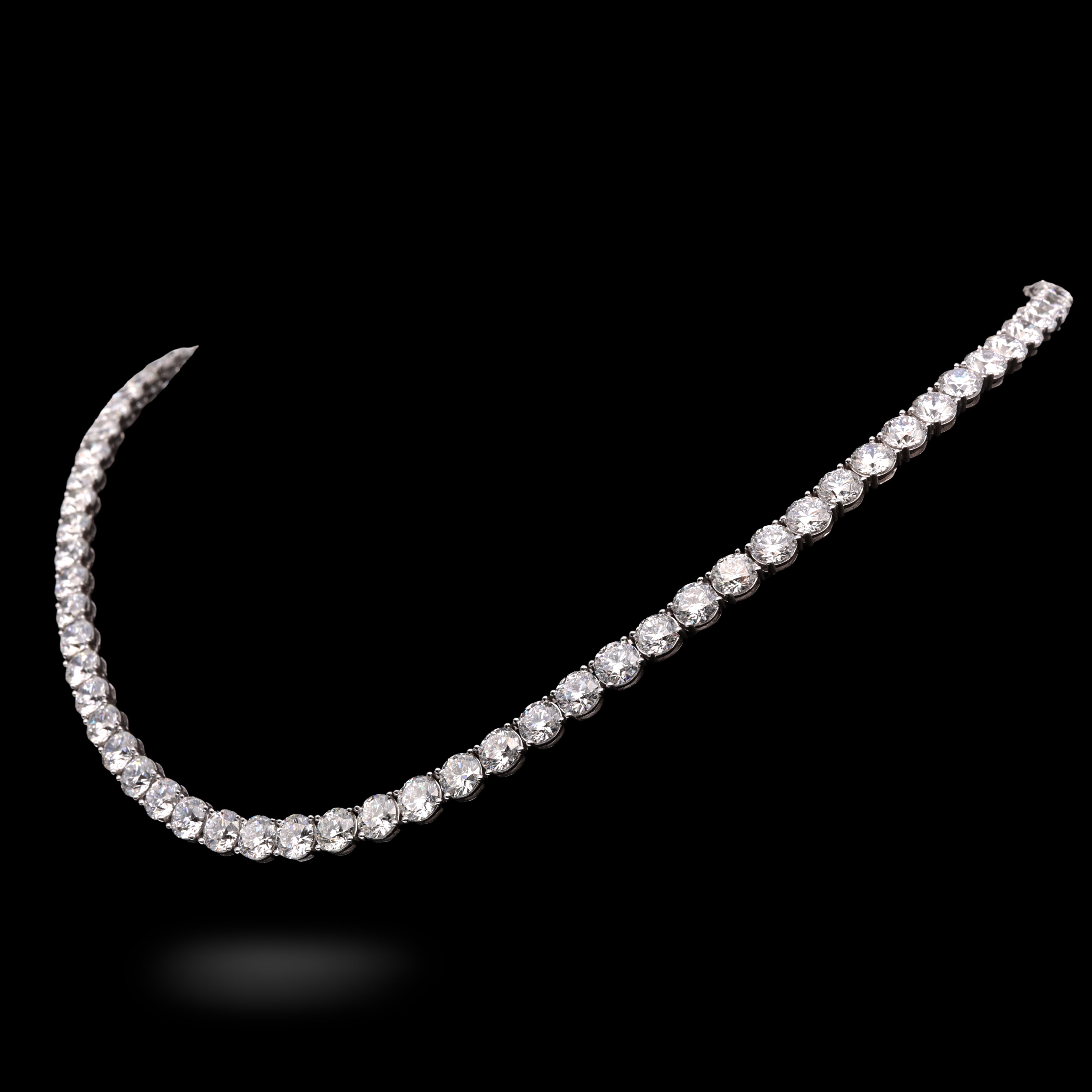 side of White Gold Prong Set 52.75 Carat Lab Diamond Tennis Necklace