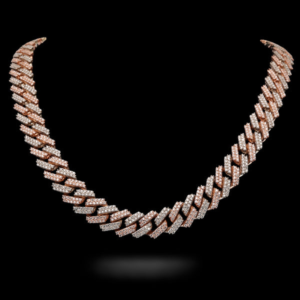 Two Tone rose and white Miami Cuban Link Diamond Chain on a black background