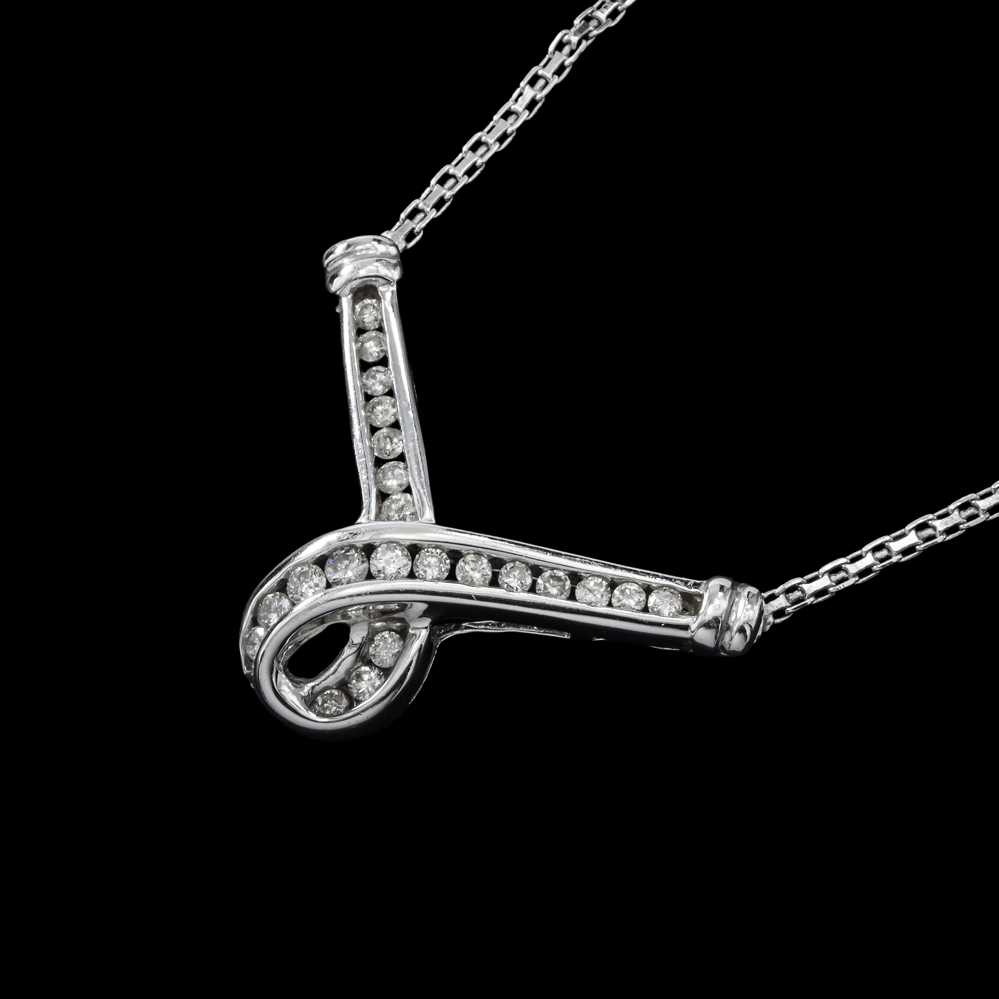 White Gold Twist Love Pendant with necklace on a black background