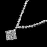14K White Gold Square Drop Pendant Necklace | 2.00 ctw. Round & Princess-Cut Diamond