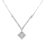 White Gold Square Drop Pendant Necklace on a white background