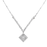 14K White Gold Square Drop Pendant Necklace | 2.00 ctw. Round & Princess-Cut Diamond