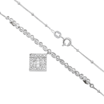 White Gold Square Drop Pendant Necklace on a white background