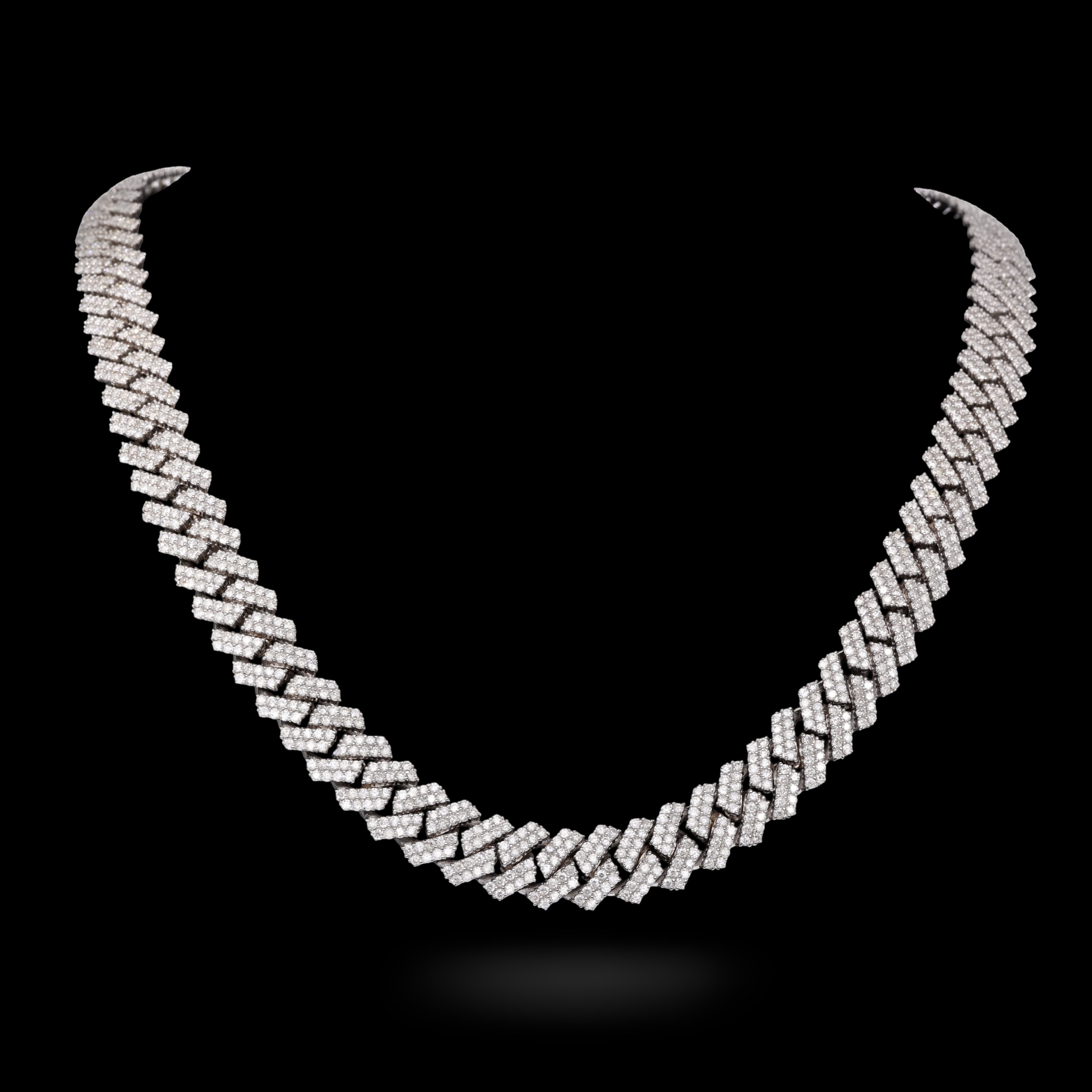 14K White Gold Miami Cuban Link Diamond Chain, 22-inch, 27.60 Ct diamonds, luxury solid gold necklace.