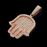14K Rose Gold Protective Hamsa Hand Pendant | 6.00 Carat Round-Cut Diamond