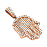14K Rose Gold Protective Hamsa Hand Pendant | 6.00 Carat Round-Cut Diamond