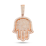 14K Rose Gold Protective Hamsa Hand Pendant | 6.00 Carat Round-Cut Diamond