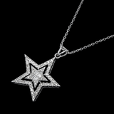 14K White Gold Double Star Pendant Necklace | 0.47 ctw. Round & Baguette-Cut Diamond