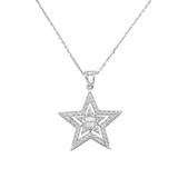 14K White Gold Double Star Pendant Necklace | 0.47 ctw. Round & Baguette-Cut Diamond