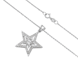 14K White Gold Double Star Pendant Necklace | 0.47 ctw. Round & Baguette-Cut Diamond