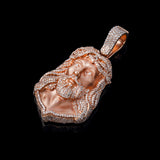 14K Rose Gold Solid Jesus Head Pendant  | 1.94 Carat Round-Cut Diamond