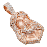 14K Rose Gold Solid Jesus Head Pendant  | 1.94 Carat Round-Cut Diamond