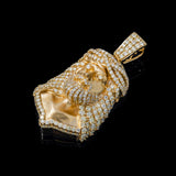14K Yellow Gold Solid Jesus Head Pendant | 3.83 Carat Round-Cut Diamond