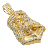 14K Yellow Gold Solid Jesus Head Pendant | 3.83 Carat Round-Cut Diamond