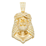 14K Yellow Gold Solid Jesus Head Pendant | 3.83 Carat Round-Cut Diamond