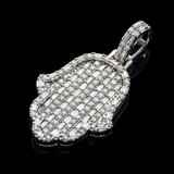 14K White Gold Protective Hamsa Hand Pendant | 6.00 Carat Emerald-Cut & Round-Cut Diamond